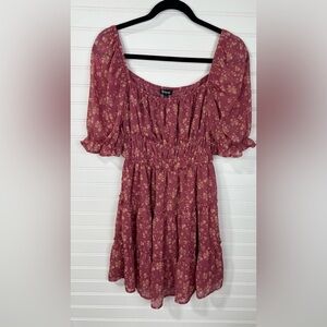 Trixxi juniors mauve floral blouson square neck dress. Size L